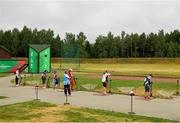 22 June 2019; Aoife Gormally of Ireland, second right, competing in the Women's Shooting Trap qualification at the Sporting Club on Day 2 of the Minsk 2019 2nd European Games in Minsk, Belarus. Photo by Seb Daly/Sportsfile