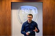 22 June 2019; Vincent Foley, FAI's Club Education and Supporter's officer speaking to club delegates during the FAI Club of the Year Information Day at FAI National Training Centre in Abbotstown, Dublin. Photo by Eóin Noonan/Sportsfile