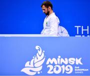 22 June 2019; Nathon Burns of Ireland prior to his his Men's Judo Half lightweight preliminary round match against João Crisóstomo of Portugal at Chizhovka Arena on Day 2 of the Minsk 2019 2nd European Games in Minsk, Belarus. Photo by Seb Daly/Sportsfile