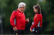 22 June 2019; Cork manager Dominic Gallagher in conversation with Lisa Hartnett of Cork prior to the Ladies Football All-Ireland U14 Platinum Final 2019 match between Cork and Galway at St Rynaghs in Banagher, Offaly. Photo by Ben McShane/Sportsfile