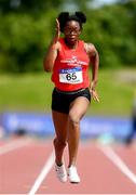 22 June 2019; Yemi Talabi of Moyne CS, Co. Longford, on her way to winning the Girls 100m event during the Irish Life Health Tailteann Inter-provincial Games at Santry in Dublin. Photo by Sam Barnes/Sportsfile