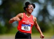 22 June 2019; Yemi Talabi of Moyne CS, Co. Longford, celebrates winning the Girls 100m event during the Irish Life Health Tailteann Inter-provincial Games at Santry in Dublin. Photo by Sam Barnes/Sportsfile