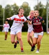 22 June 2019; Eabha Brennan of Galway in action against Lia Heffernan, left, and Katie O'Driscoll of Cork during the Ladies Football All-Ireland U14 Platinum Final 2019 match between Cork and Galway at St Rynaghs in Banagher, Offaly. Photo by Ben McShane/Sportsfile