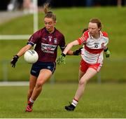 22 June 2019; Tegan Foley of Westmeath in action against Niamh O'Donnell of Derry  during the Ladies Football All-Ireland U14 Bronze Final 2019 match between Derry and Westmeath at St Aidan's GAA Club in Templeport, Cavan. Photo by Ray McManus/Sportsfile