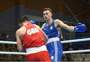 22 June 2019; Michael Nevin of Ireland, right, in action against Mark Dickinson of Great Britain during their Men’s Middleweight preliminary round bout at Uruchie Sports Palace on Day 2 of the Minsk 2019 2nd European Games in Minsk, Belarus. Photo by Seb Daly/Sportsfile