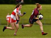 22 June 2019; Emer Fogarty of Westmeath in action against Sarah Heron of Derry during the Ladies Football All-Ireland U14 Bronze Final 2019 match between Derry and Westmeath at St Aidan's GAA Club in Templeport, Cavan. Photo by Ray McManus/Sportsfile