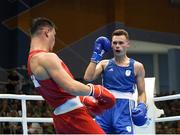 22 June 2019; Michael Nevin of Ireland, right, in action against Mark Dickinson of Great Britain during their Men’s Middleweight preliminary round bout at Uruchie Sports Palace on Day 2 of the Minsk 2019 2nd European Games in Minsk, Belarus. Photo by Seb Daly/Sportsfile