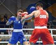 22 June 2019; Michael Nevin of Ireland, left, in action against Mark Dickinson of Great Britain during their Men’s Middleweight preliminary round bout at Uruchie Sports Palace on Day 2 of the Minsk 2019 2nd European Games in Minsk, Belarus. Photo by Seb Daly/Sportsfile
