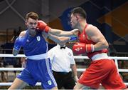22 June 2019; Michael Nevin of Ireland, left, in action against Mark Dickinson of Great Britain during their Men’s Middleweight preliminary round bout at Uruchie Sports Palace on Day 2 of the Minsk 2019 2nd European Games in Minsk, Belarus. Photo by Seb Daly/Sportsfile