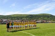 22 June 2019; The Antrim team during the National Anthem ahead of the GAA Football All-Ireland Senior Championship Round 2 match between Antrim and Kildare at Corrigan Park in Belfast, Antrim. Photo by Ramsey Cardy/Sportsfile
