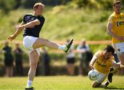 22 June 2019; Patrick Gallagher of Antrim blocks a shot at goal by Keith Cribbin of Kildare during the GAA Football All-Ireland Senior Championship Round 2 match between Antrim and Kildare at Corrigan Park in Belfast, Antrim. Photo by Ramsey Cardy/Sportsfile
