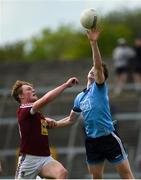 22 June 2019; Senan Forker of Dublin in action against Conor Gibney of Westmeath during the Electric Ireland Leinster GAA Football Minor Championship semi-final match between Westmeath and Dublin at TEG Cusack Park in Mullingar, Co. Westmeath. Photo by Diarmuid Greene/Sportsfile