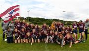22 June 2019; Kelly Burke of Westmeath lifts the cup with team-mates after the Ladies Football All-Ireland U14 Bronze Final 2019 match between Derry and Westmeath at St Aidan's GAA Club in Templeport, Cavan. Photo by Ray McManus/Sportsfile