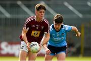 22 June 2019; Fionn O'Hara of Westmeath in action against Fionn Murray of Dublin during the Electric Ireland Leinster GAA Football Minor Championship semi-final match between Westmeath and Dublin at TEG Cusack Park in Mullingar, Co. Westmeath. Photo by Diarmuid Greene/Sportsfile