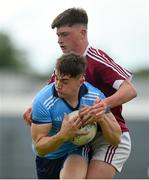 22 June 2019; Luke Swan of Dublin in action against Conor Gibney of Westmeath during the Electric Ireland Leinster GAA Football Minor Championship semi-final match between Westmeath and Dublin at TEG Cusack Park in Mullingar, Co. Westmeath. Photo by Diarmuid Greene/Sportsfile