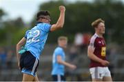 22 June 2019; Ross Keogh of Dublin celebrates after scoring a point during the Electric Ireland Leinster GAA Football Minor Championship semi-final match between Westmeath and Dublin at TEG Cusack Park in Mullingar, Co. Westmeath. Photo by Diarmuid Greene/Sportsfile