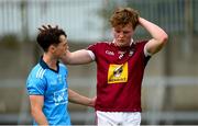 22 June 2019; Conor Gibney of Westmeath is consoled by Conor Tyrell of Dublin after the Electric Ireland Leinster GAA Football Minor Championship semi-final match between Westmeath and Dublin at TEG Cusack Park in Mullingar, Co. Westmeath. Photo by Diarmuid Greene/Sportsfile