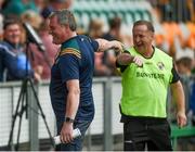 22 June 2019; Leitrim manager Terry Hyland greets Clare manager Colm Collins  ahead of the GAA Football All-Ireland Senior Championship Round 2 match between Leitrim and Clare at Avantcard Páirc Seán Mac Diarmada in Carrick-on-Shannon, Leitrim. Photo by Daire Brennan/Sportsfile