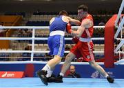 22 June 2019; Kieran Molloy of Ireland, right, in action against Goce Janeski of Macedonia during their Men’s Welterweight preliminary round bout at Uruchie Sports Palace on Day 2 of the Minsk 2019 2nd European Games in Minsk, Belarus. Photo by Seb Daly/Sportsfile