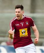 22 June 2019; James Dolan of Westmeath celebrates after scoring his side's first goal during the GAA Football All-Ireland Senior Championship Round 2 match between Westmeath and Limerick at TEG Cusack Park in Mullingar, Co. Westmeath. Photo by Diarmuid Greene/Sportsfile