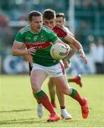 22 June 2019;Andy Moran of Mayo in action against Pat Havern of Down during the GAA Football All-Ireland Senior Championship Round 2 match between Down and Mayo at Pairc Esler in Newry, Down.  Photo by Oliver McVeigh/Sportsfile