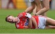 22 June 2019; Kevin Flahive of Cork lies injured resulting in the sending off of Paul Geaney of Kerry during the Munster GAA Football Senior Championship Final match between Cork and Kerry at Páirc Ui Chaoimh in Cork.  Photo by Brendan Moran/Sportsfile