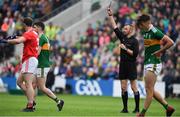 22 June 2019; Referee Anthony Nolan sends off Paul Geaney of Kerry during the Munster GAA Football Senior Championship Final match between Cork and Kerry at Páirc Ui Chaoimh in Cork.  Photo by Brendan Moran/Sportsfile