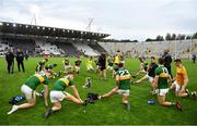 22 June 2019; The Munster cup sits in the middle of the Kerry squad as they warm down after the Munster GAA Football Senior Championship Final match between Cork and Kerry at Páirc Ui Chaoimh in Cork.  Photo by Brendan Moran/Sportsfile