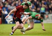 22 June 2019; Donal O'Hare of Down in action against  Keith Higgins of Mayo during the GAA Football All-Ireland Senior Championship Round 2 match between Down and Mayo at Pairc Esler in Newry, Down.  Photo by Oliver McVeigh/Sportsfile