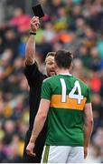 22 June 2019; Paul Geaney of Kerry is shown a black card by referee Anthony Nolan before being sent off during the Munster GAA Football Senior Championship Final match between Cork and Kerry at Páirc Ui Chaoimh in Cork.  Photo by Brendan Moran/Sportsfile