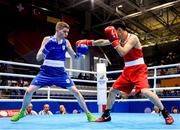 23 June 2019; Regan Buckley of Ireland, left, in action against Bator Sagaluev of Russia during their Men's Light Flyweight bout at Uruchie Sports Palace on Day 3 of the Minsk 2019 2nd European Games in Minsk, Belarus. Photo by Seb Daly/Sportsfile