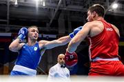 23 June 2019; Tony Browne of Ireland, left, in action against Toni Filipi of Croatia during their Men's Heavyweight bout at Uruchie Sports Palace on Day 3 of the Minsk 2019 2nd European Games in Minsk, Belarus. Photo by Seb Daly/Sportsfile