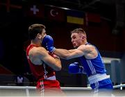 23 June 2019; Tony Browne of Ireland, right, in action against Toni Filipi of Croatia during their Men's Heavyweight bout at Uruchie Sports Palace on Day 3 of the Minsk 2019 2nd European Games in Minsk, Belarus. Photo by Seb Daly/Sportsfile
