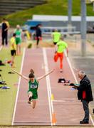 23 June 2019; Ella Carey of Cabinteely A.C., Co. Dublin, competing in the Long Jump event during the U14 Pentathlon during the AAI Games & Irish Life Health Combined Events Day 2, Juvenile Combined Events at Morton Stadium in Santry. Photo by Eóin Noonan/Sportsfile