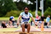 23 June 2019; Glory Uzomefuna of Lambay Sports Academy, Co. Dublin, competing in the Long Jump event during the U14 Pentathlon during the AAI Games & Irish Life Health Combined Events Day 2, Juvenile Combined Events at Morton Stadium in Santry. Photo by Eóin Noonan/Sportsfile
