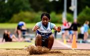 23 June 2019; Glory Uzomefuna of Lambay Sports Academy, Co. Dublin, competing in the Long Jump event during the U14 Pentathlon during the AAI Games & Irish Life Health Combined Events Day 2, Juvenile Combined Events at Morton Stadium in Santry. Photo by Eóin Noonan/Sportsfile
