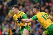 23 June 2019; Jamie Brennan of Donegal, left,  celebrates with Patrick McBrearty after scoring his side's first goal of the game during the Ulster GAA Football Senior Championship Final match between Donegal and Cavan at St Tiernach's Park in Clones, Monaghan. Photo by Sam Barnes/Sportsfile