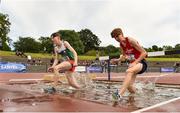 22 June 2019; Cathal O’Reilly of Castlecomer C.S., Co. Kilkenny, left, and Aaron Brennan of Colaiste Mhuire Ballymote, Co. Sligo, competing in the Boys 1500m Steeplechase during the Irish Life Health Tailteann Inter-provincial Games at Santry in Dublin. Photo by Sam Barnes/Sportsfile