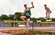 22 June 2019; Morgan Mac an Chleirigh of Colaiste Eoin, Co. Dublin, competing in the Boys 1500m Steeplechase during the Irish Life Health Tailteann Inter-provincial Games at Santry in Dublin. Photo by Sam Barnes/Sportsfile