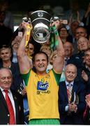 23 June 2019; Michael Murphy of Donegal holds aloft the Anglo Celt cup after the Ulster GAA Football Senior Championship Final match between Donegal and Cavan at St Tiernach's Park in Clones, Monaghan. Photo by Oliver McVeigh/Sportsfile