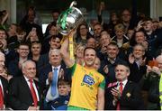 23 June 2019; Michael Murphy of Donegal holds aloft the Anglo Celt cup after the Ulster GAA Football Senior Championship Final match between Donegal and Cavan at St Tiernach's Park in Clones, Monaghan. Photo by Oliver McVeigh/Sportsfile