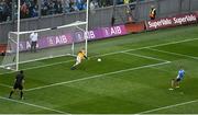 23 June 2019; Paul Mannion of Dublin takes a penalty which hits the post during the Leinster GAA Football Senior Championship Final match between Dublin and Meath at Croke Park in Dublin. Photo by Brendan Moran/Sportsfile