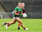 23 June 2019; Tamara O'Connor of Mayo in action against Megan Glynn of Galway during the 2019 TG4 Connacht Ladies Senior Football Final match between Mayo and Galway at Elvery's MacHale Park in Castlebar, Mayo. Photo by Matt Browne/Sportsfile