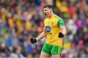 23 June 2019; Jamie Brennan of Donegal celebrates after scoring his side's first goal of the game during the Ulster GAA Football Senior Championship Final match between Donegal and Cavan at St Tiernach's Park in Clones, Monaghan. Photo by Ramsey Cardy/Sportsfile