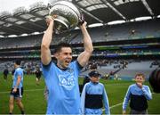 23 June 2019; Dublin's David Byrne with the Delaney Cup after the Leinster GAA Football Senior Championship Final match between Dublin and Meath at Croke Park in Dublin. Photo by Ray McManus/Sportsfile