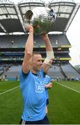 23 June 2019; Dublin's Paul Mannion  with the Delaney Cup after the Leinster GAA Football Senior Championship Final match between Dublin and Meath at Croke Park in Dublin. Photo by Ray McManus/Sportsfile