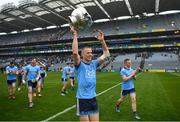 23 June 2019; Dublin's Paul Mannion  with the Delaney Cup after the Leinster GAA Football Senior Championship Final match between Dublin and Meath at Croke Park in Dublin. Photo by Ray McManus/Sportsfile