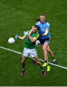 23 June 2019; Conor McGill of Meath and Paul Mannion of Dublin contest a high ball during the Leinster GAA Football Senior Championship Final match between Dublin and Meath at Croke Park in Dublin. Photo by Brendan Moran/Sportsfile