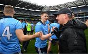 23 June 2019; Dublin manager Jim Gavin congratulates his players including John Small and Eoghan O'Gara after the Leinster GAA Football Senior Championship Final match between Dublin and Meath at Croke Park in Dublin. Photo by Ray McManus/Sportsfile