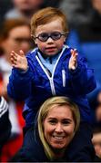 23 June 2019; Six year old Dublin supporter Liam Caserio, a menber of the Erin's Isle GAA Club, and his aunt Orlaith Moran watch the prematch parade before the Leinster GAA Football Senior Championship Final match between Dublin and Meath at Croke Park in Dublin. Photo by Ray McManus/Sportsfile